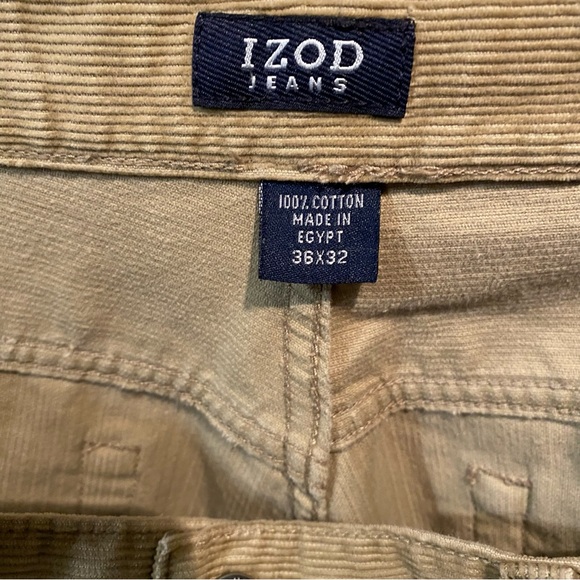 Izod Khaki Corduroy Flat Front 100% Cotton Pants - Picture 4 of 5